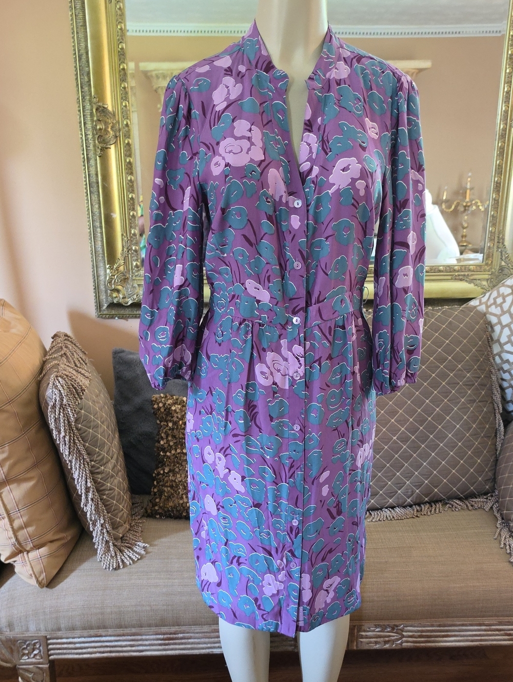 Saks Fifth Avenue Purple Floral Print Long Sleeve Dress